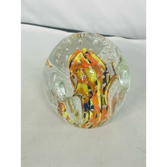 Art Glass Pencil Holder Glass Paperweight Pen Pencil flower Orange Yellow - Picture 3 of 5